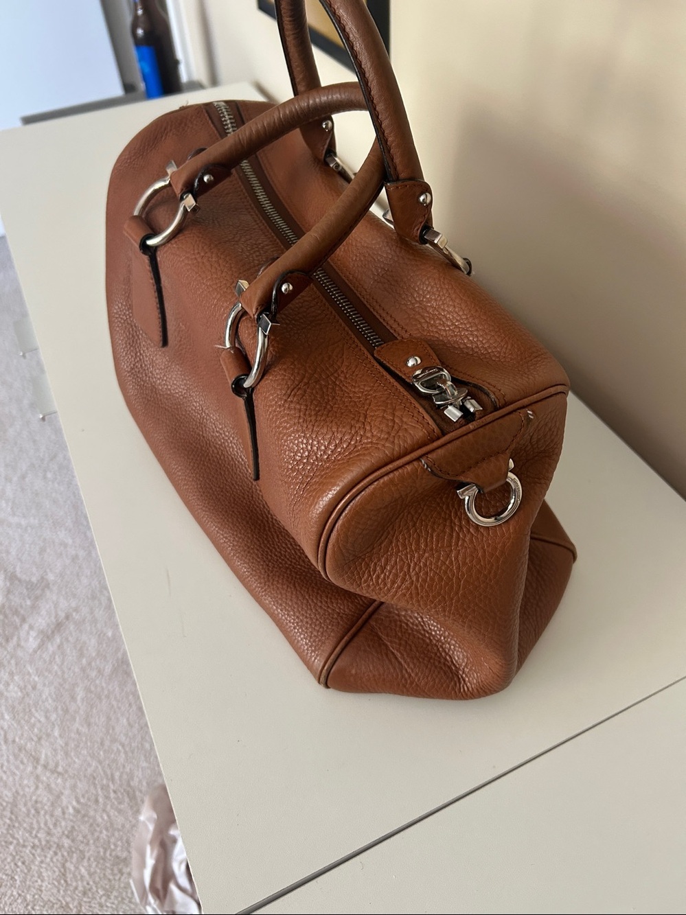 Ferragamo Caramel Pebbled Leather Bag - Picture 5 of 10